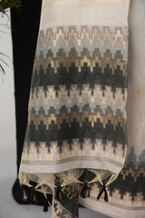 Everyday Elegance White & Black Muga Cotton Unstitched Suit Set