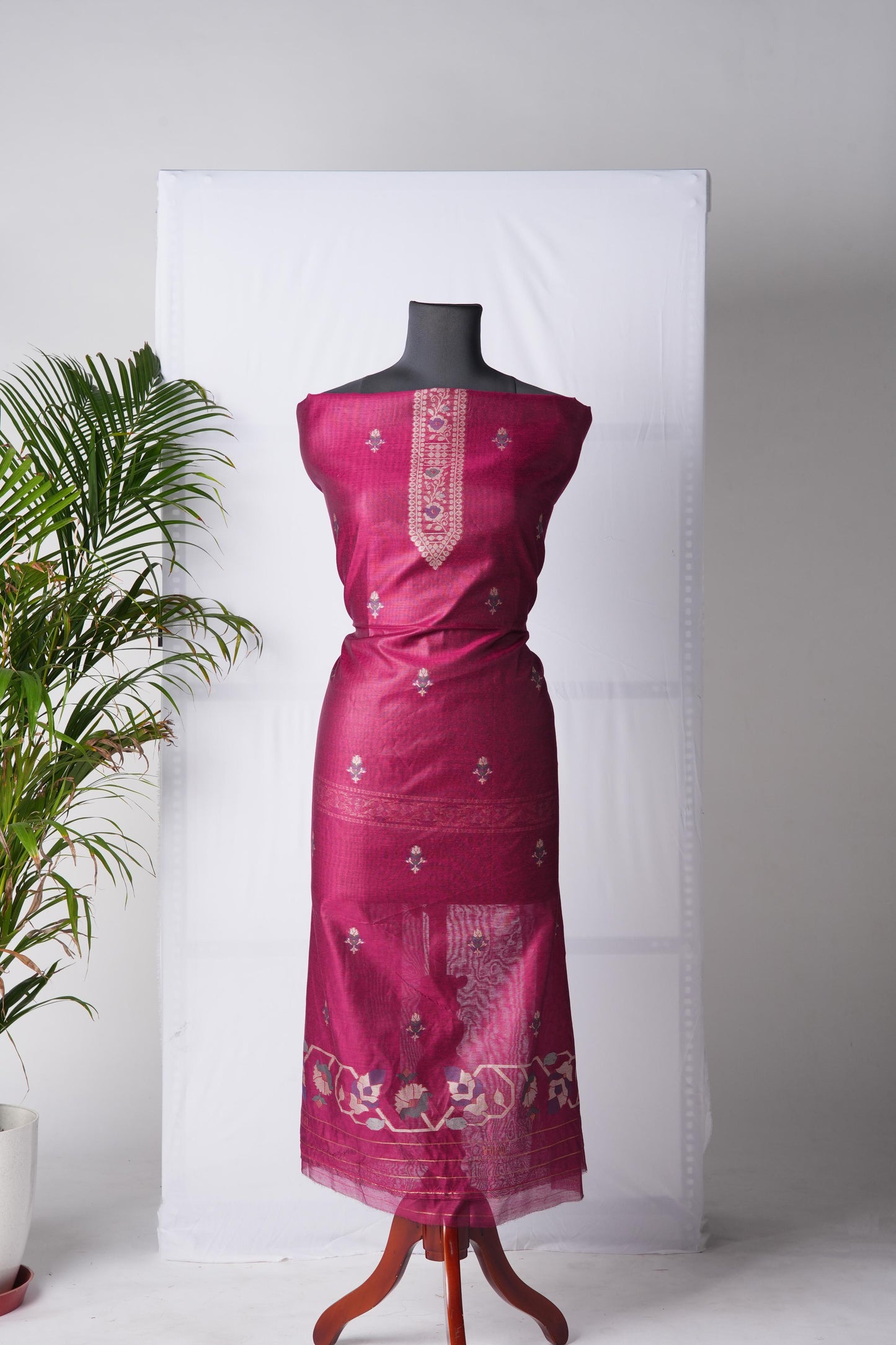 Rich Hues Hot Pink Soft Cotton Jamdani Unstitched Suit Set