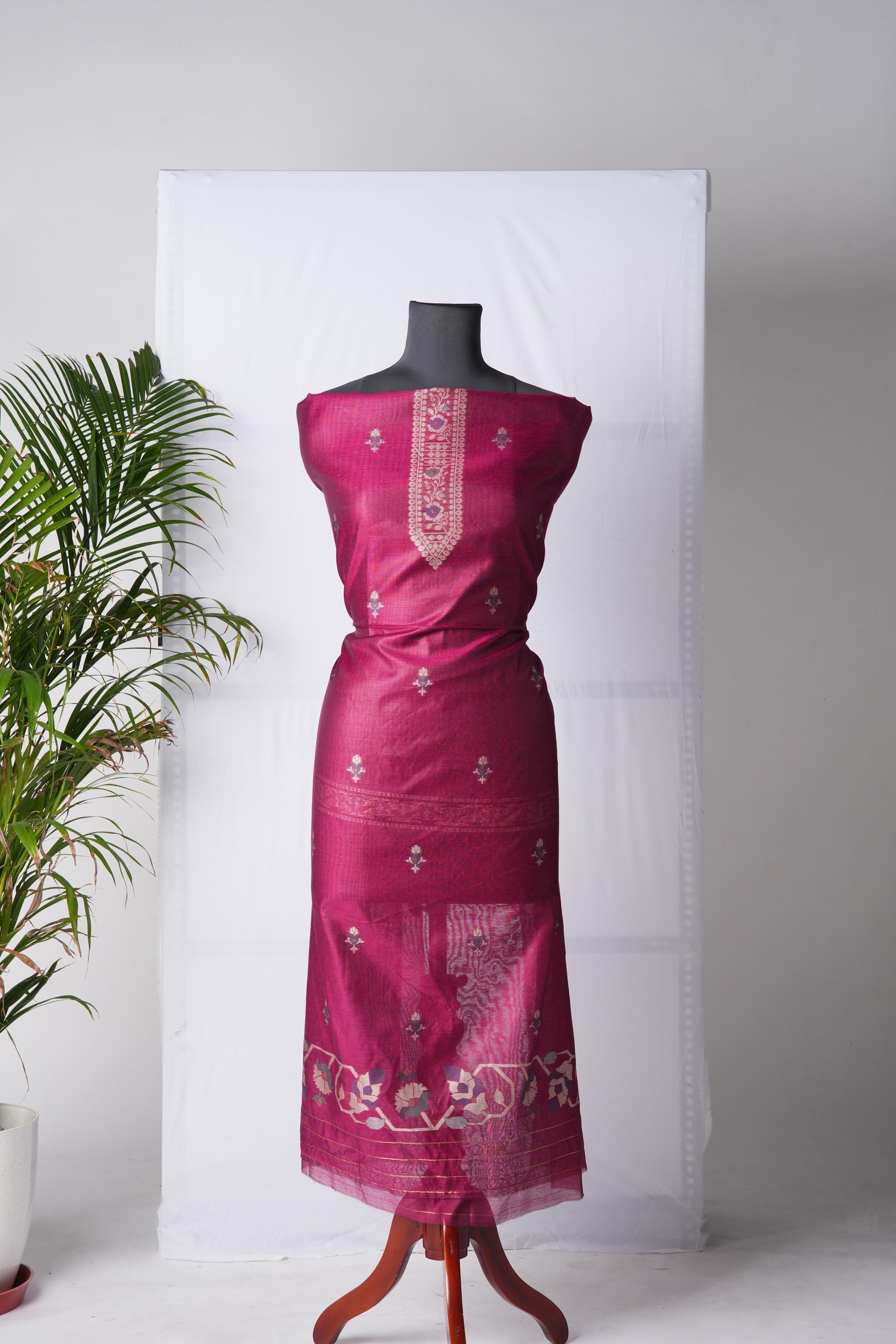 Rich Hues Hot Pink Soft Cotton Jamdani Unstitched Suit Set