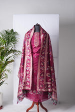Load image into Gallery viewer, Rich Hues Hot Pink Soft Cotton Jamdani Unstitched Suit Set
