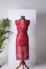 Rich Hues Red Soft Cotton Jamdani Unstitched Suit Set