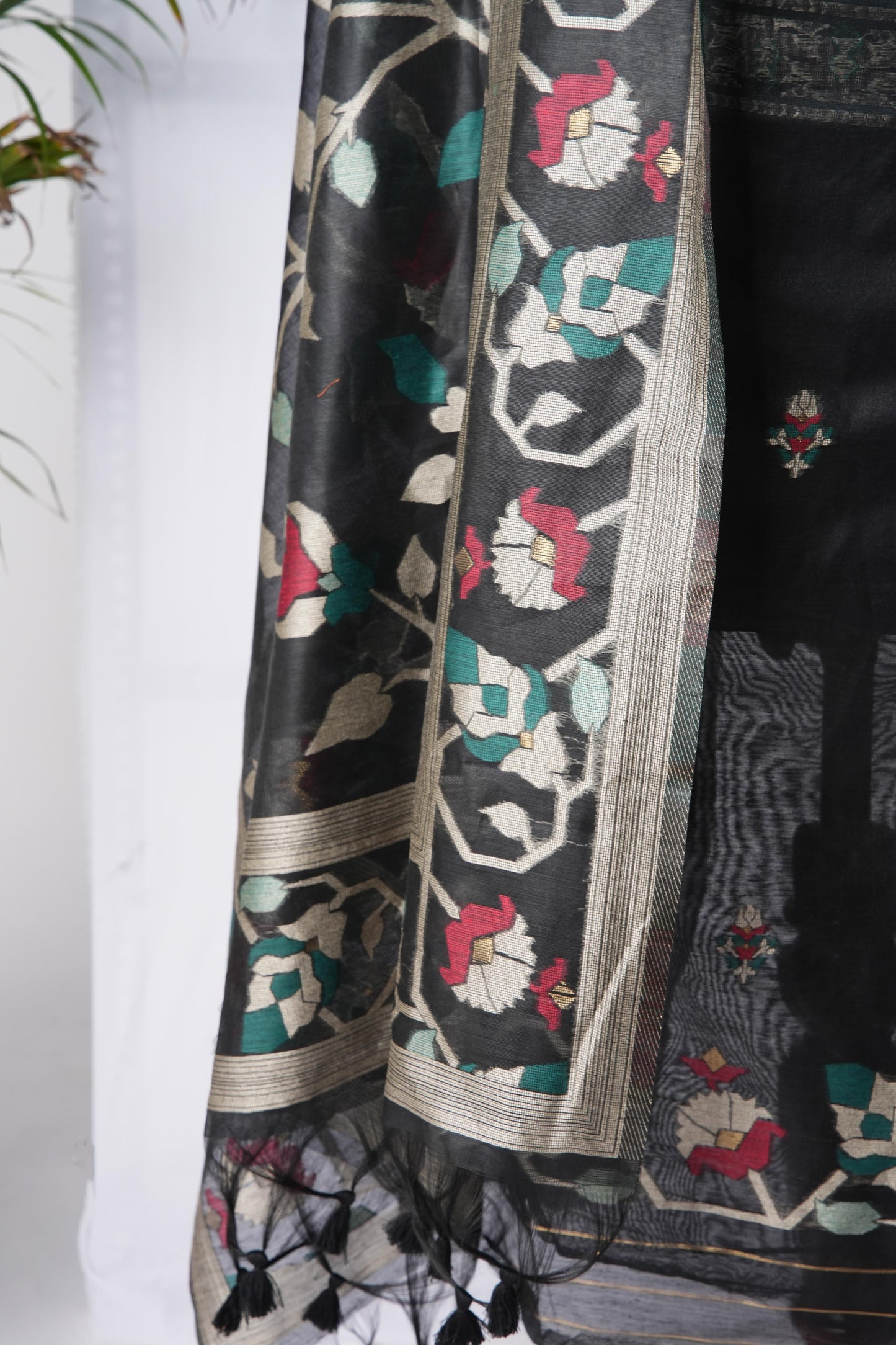 Rich Hues Black Soft Cotton Jamdani Unstitched Suit Set