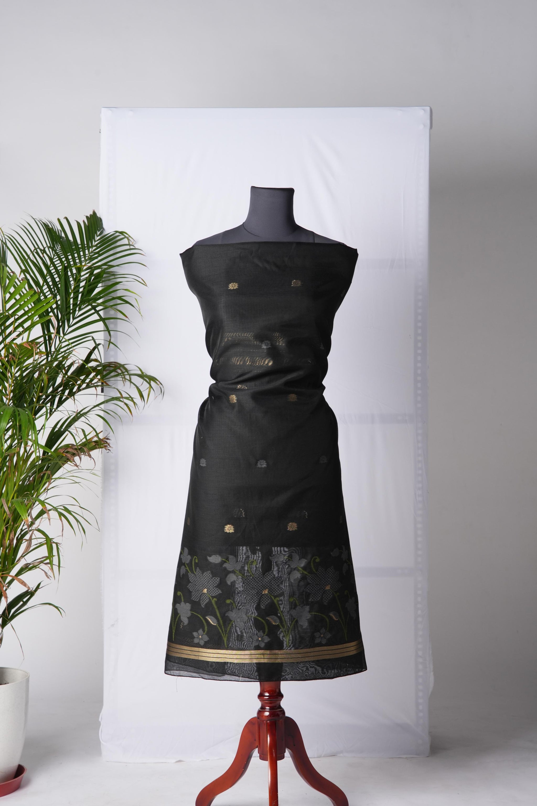 Dream Weaver Black Muga Cotton Jamdani Unstitched Suit Set