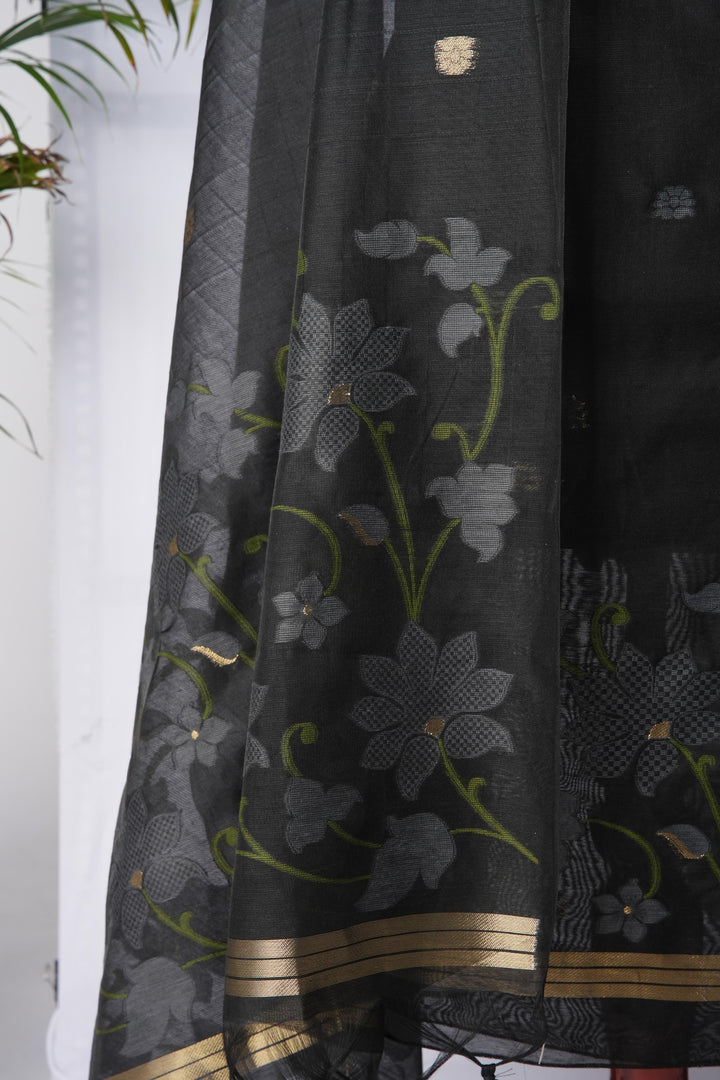 Dream Weaver Black Muga Cotton Jamdani Unstitched Suit Set