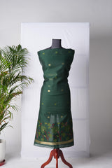 Dream Weaver Bottle Green Muga Cotton Jamdani Unstitched Suit Set