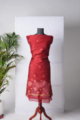 Dream Weaver Red Muga Cotton Jamdani Unstitched Suit Set