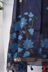 Dream Weaver Navy Muga Cotton Jamdani Unstitched Suit Set
