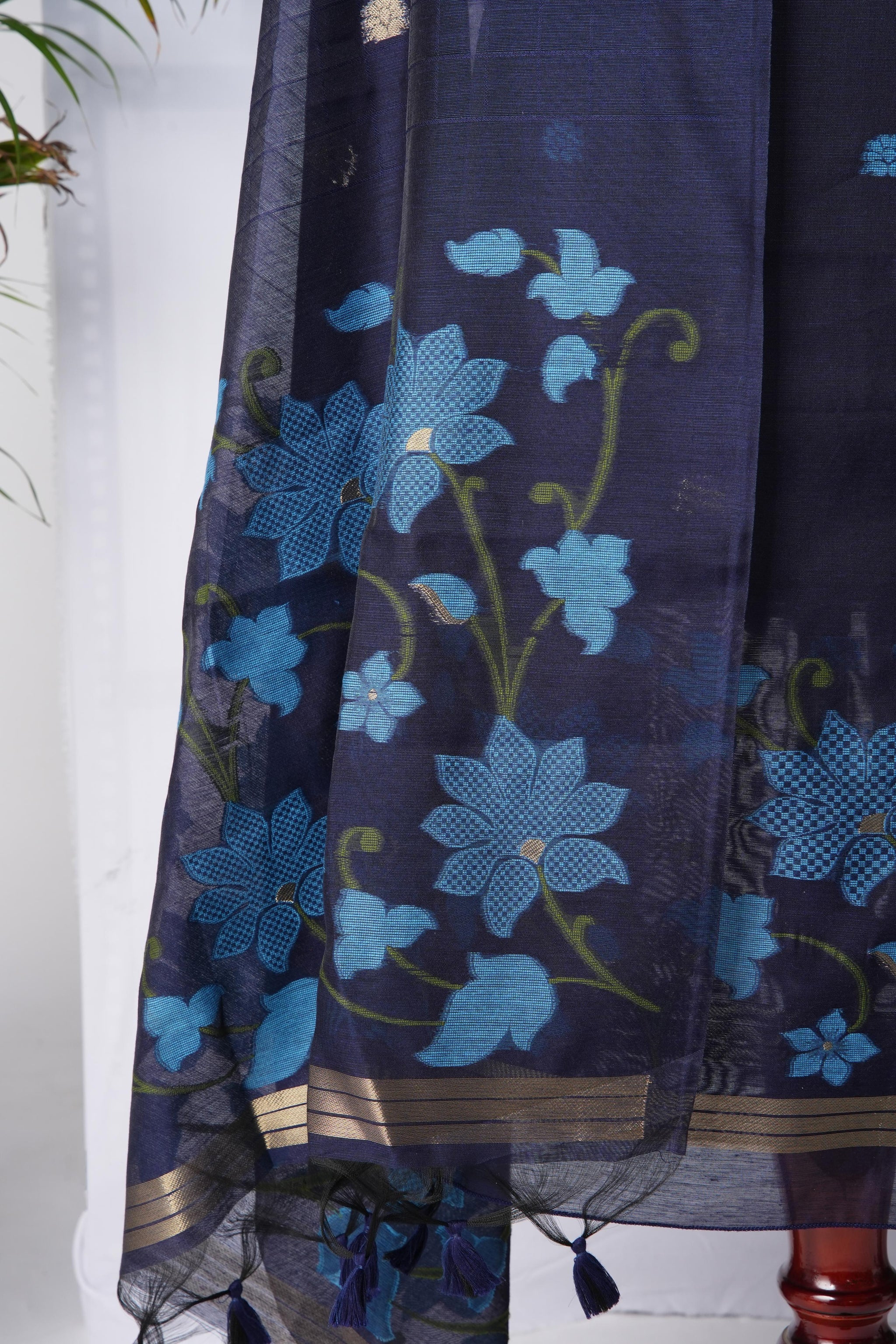 Dream Weaver Navy Muga Cotton Jamdani Unstitched Suit Set