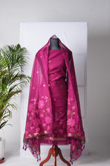 Dream Weaver Rani Pink Muga Cotton Jamdani Unstitched Suit Set