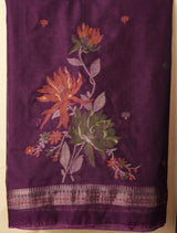 Misty Wefts Jamun Wine Muga Cotton Jamdani Unstitched Suit Set