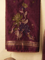 Misty Wefts Maroon Muga Cotton Jamdani Unstitched Suit Set