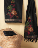 Load image into Gallery viewer, Misty Wefts Black Muga Cotton Jamdani Unstitched Suit Set
