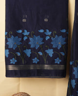 Dewy Bloom Navy Blue Muga Cotton Jamdani Unstitched Suit Set