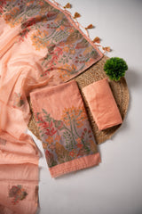 Trendy Tales Peach Cotton Unstitched Suit Set