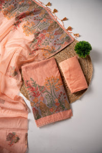 Trendy Tales Peach Cotton Unstitched Suit Set