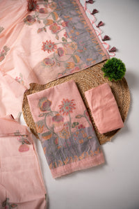 Trendy Tales Pink Cotton Unstitched Suit Set