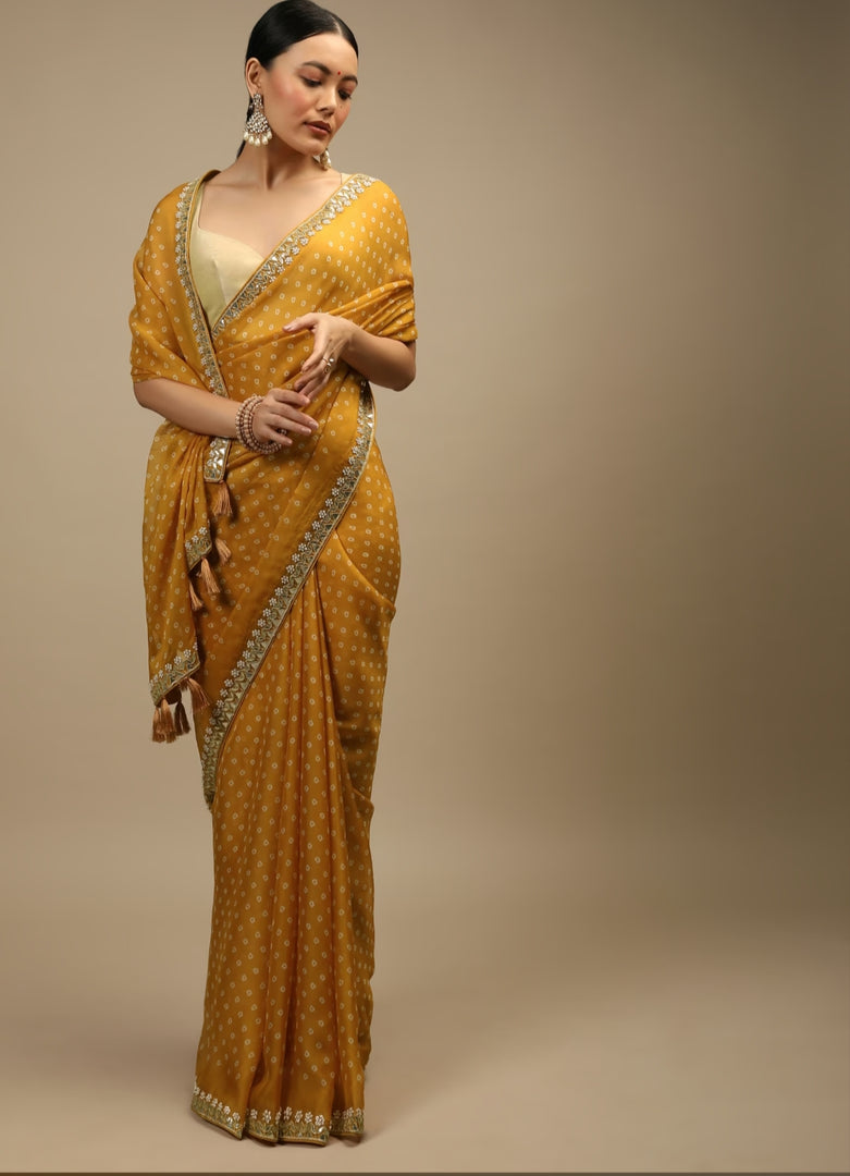 Jully Mustard Chinnon Silk Saree