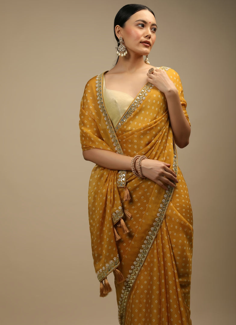 Jully Mustard Chinnon Silk Saree