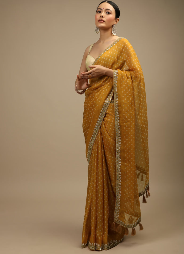 Jully Mustard Chinnon Silk Saree