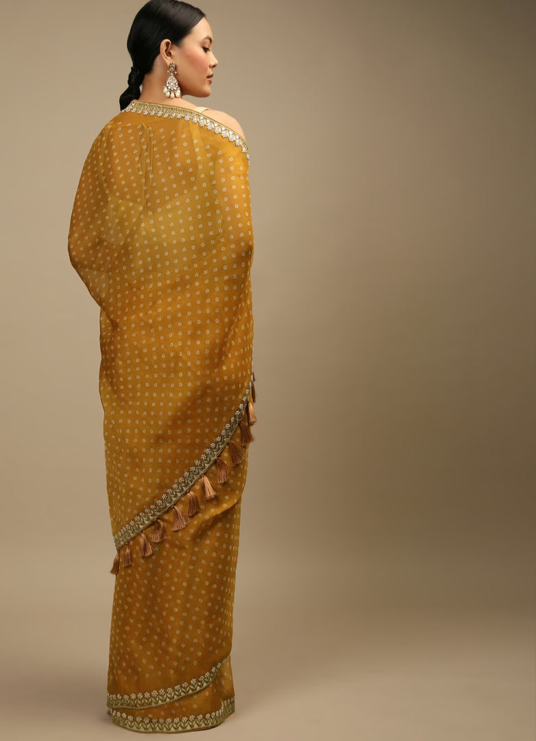 Jully Mustard Chinnon Silk Saree