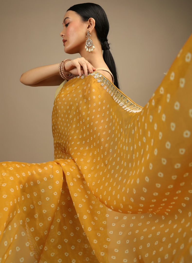 Jully Mustard Chinnon Silk Saree