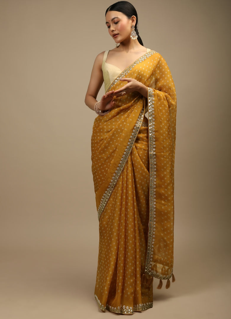 Jully Mustard Chinnon Silk Saree