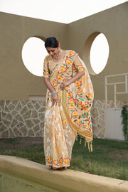 Kaashi Beige Cotton Jamdani Saree