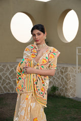Kaashi Beige Cotton Jamdani Saree