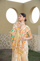 Kaashi Beige Cotton Jamdani Saree