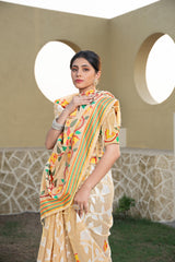 Kaashi Beige Cotton Jamdani Saree