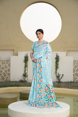 Kaashi Sky Blue Cotton Jamdani Saree