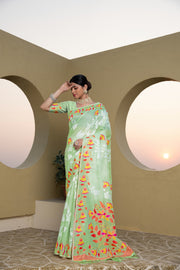 Kaashi Green Cotton Jamdani Saree