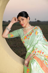 Kaashi Green Cotton Jamdani Saree