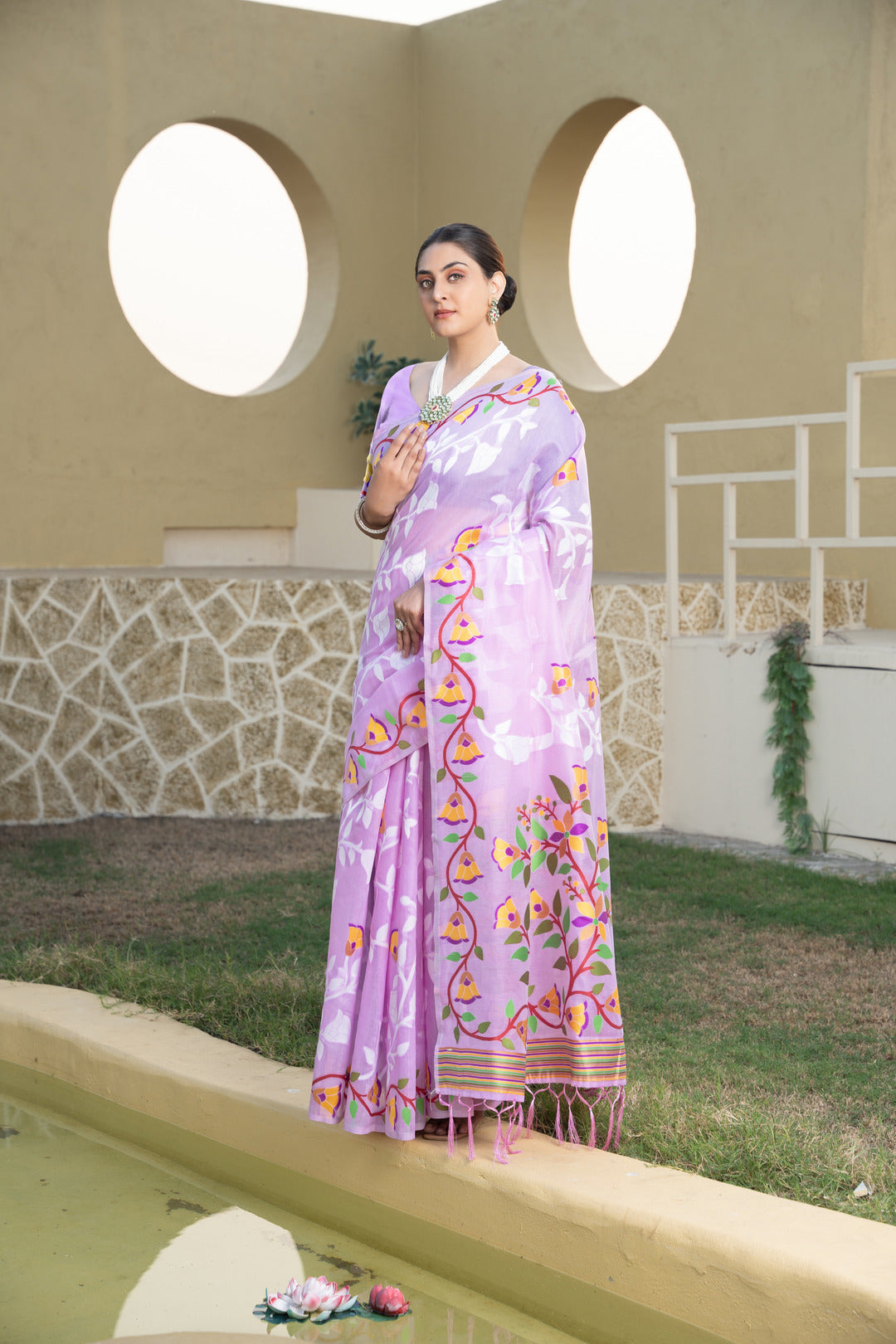 Kaashi Lavender Cotton Jamdani Saree
