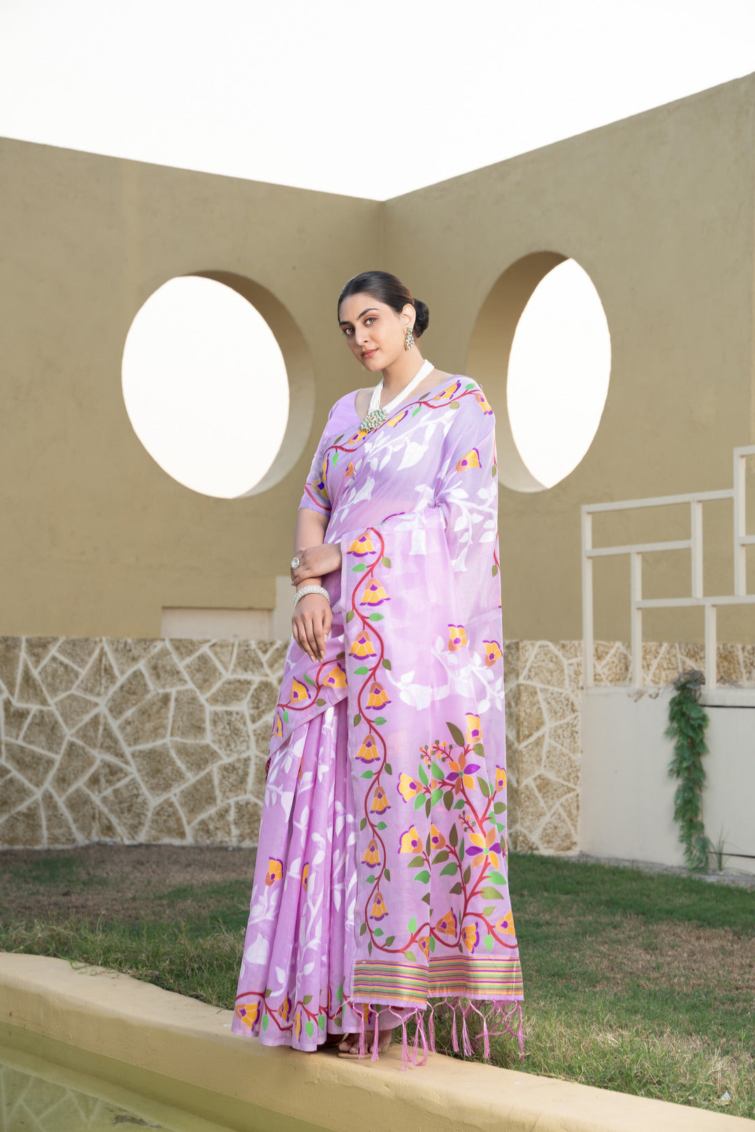 Kaashi Lavender Cotton Jamdani Saree