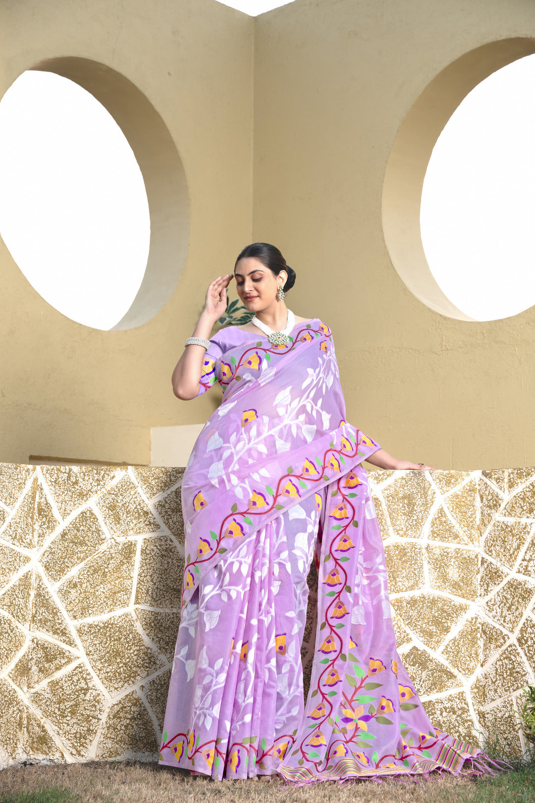 Kaashi Lavender Cotton Jamdani Saree