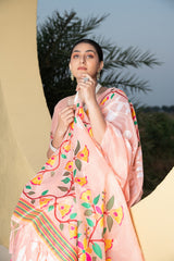 Kaashi Peach Cotton Jamdani Saree