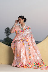 Kaashi Peach Cotton Jamdani Saree