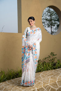 Kaashi White Cotton Jamdani Saree