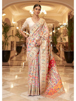 Load image into Gallery viewer, Kalista Peony White Woven Jamewar Kashmiri Banarasi Saree
