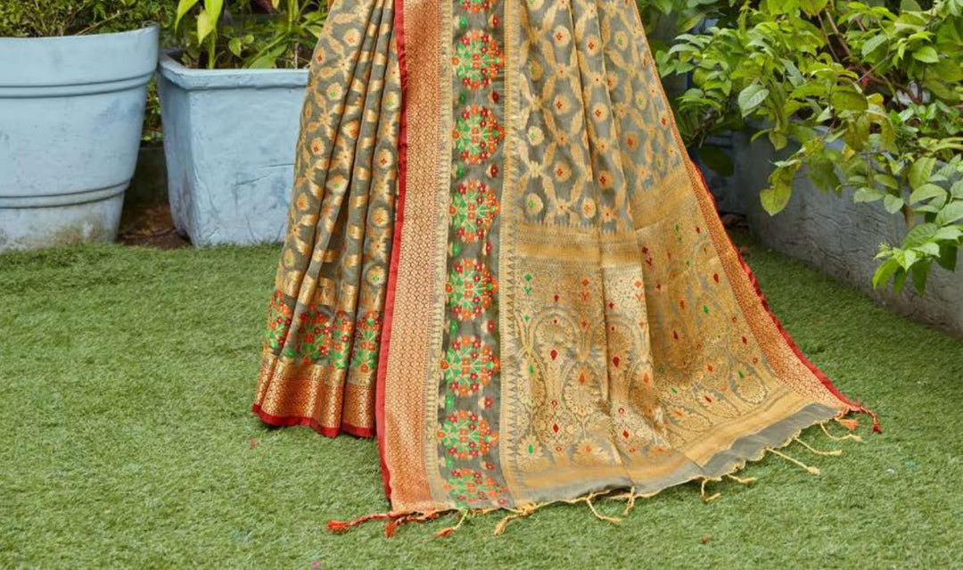 Kanishka Flint Grey Zari Woven Design Banarasi Organza Saree