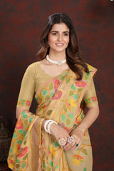 Karvaah Beige Cotton Jamdani Saree