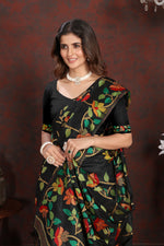 Load image into Gallery viewer, Karvaah Impression Black Cotton Jamdani Saree
