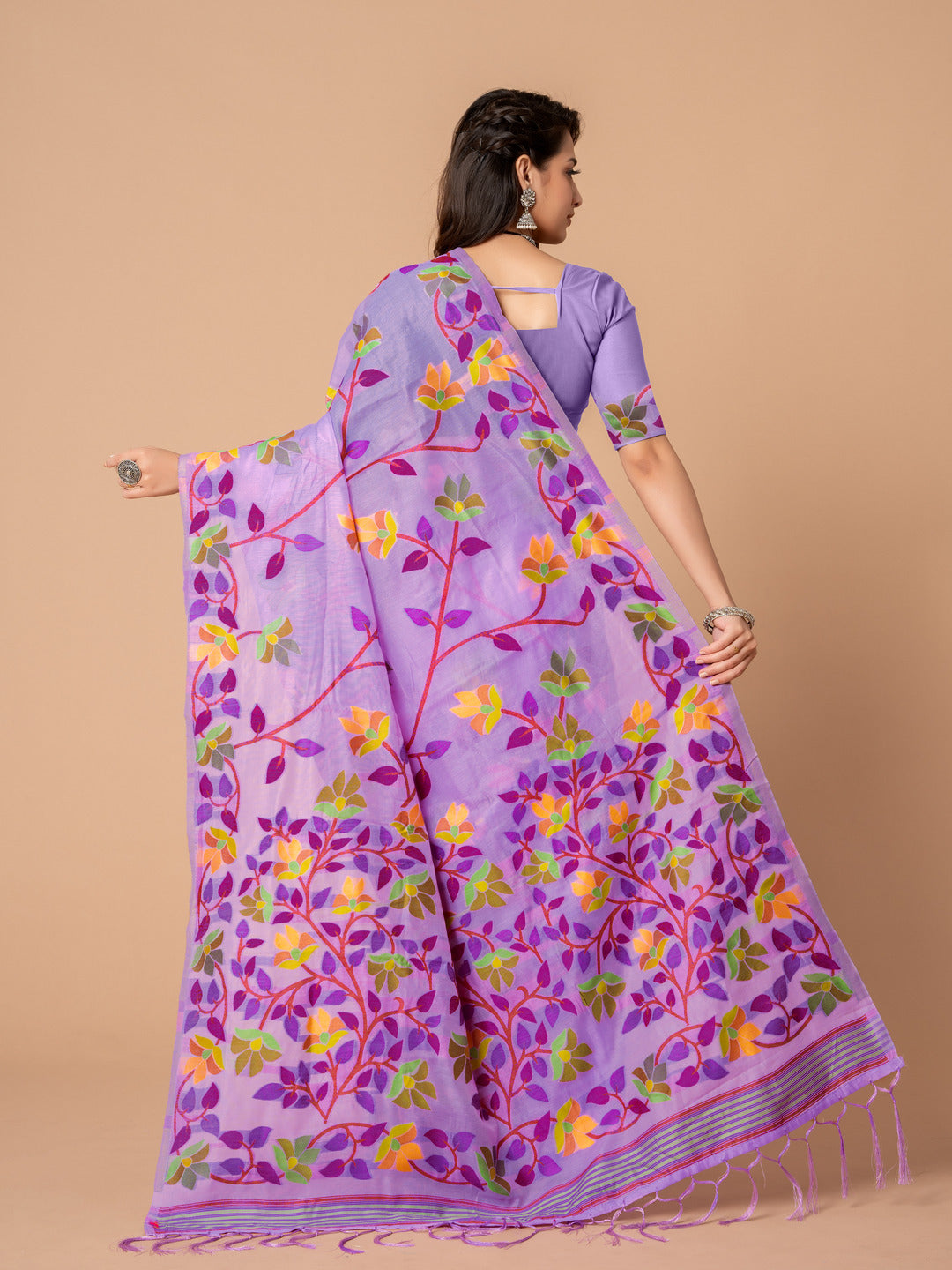 Karvaah Iris Purple Cotton Jamdani Saree
