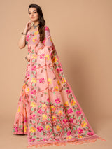 Karvaah Rose Pink Cotton Jamdani Saree