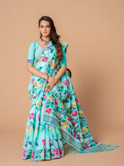 Karvaah Sky Blue Cotton Jamdani Saree