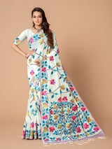 Karvaah White Cotton Jamdani Saree