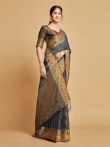 Kashvi Mouse Grey Zari Woven Design Chanderi Cotton Saree