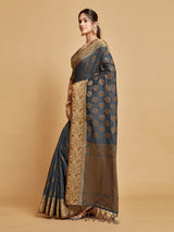Kashvi Mouse Grey Zari Woven Design Chanderi Cotton Saree