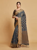 Kashvi Mouse Grey Zari Woven Design Chanderi Cotton Saree